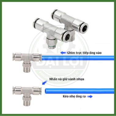 Nối Khí Nén Inox 304 IPB | Tê Nối Ống Ren Ngoài