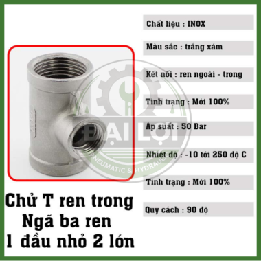 Tê Giảm Inox 304 | Ngã Ba Ren Trong Giảm